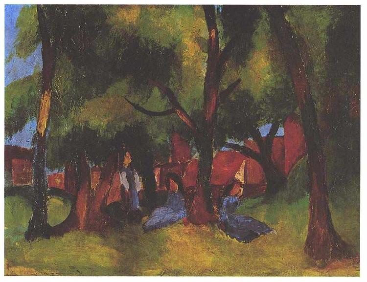 August Macke Children und sunny trees Sweden oil painting art
